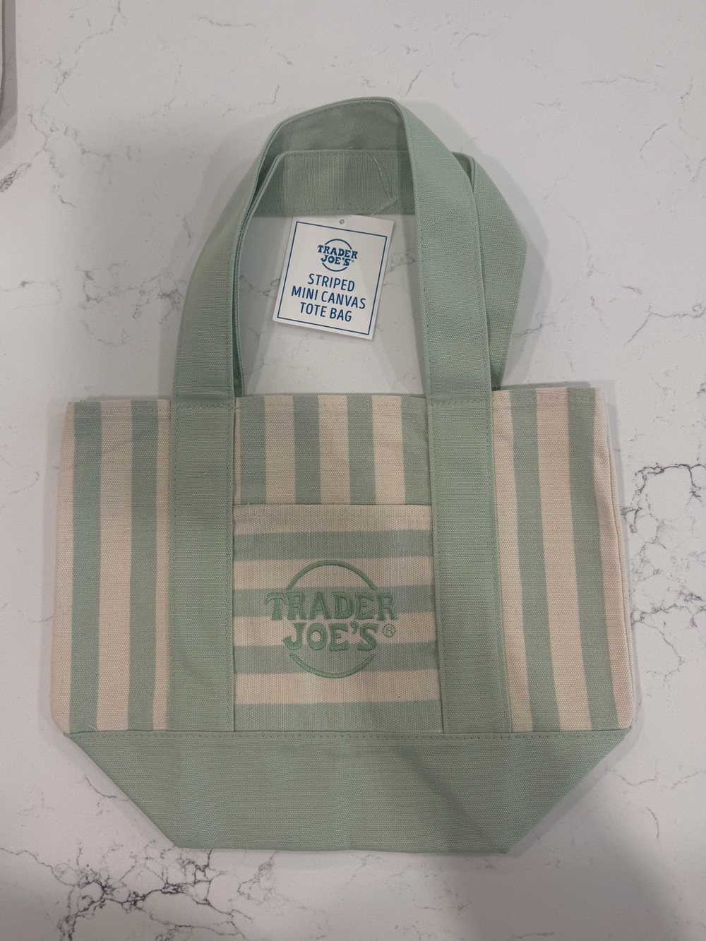 Trader Joe's Mint Green Striped Canvas Tote Bag